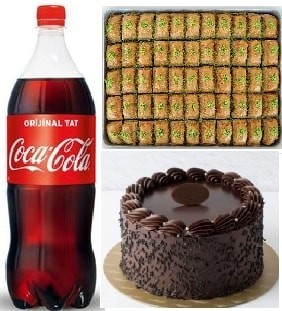 Özel Gün Paketi Çikolatalı Pasta Fıstıklı Baklava ve 1 Litre Cola